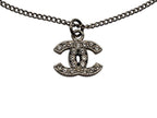 Chanel Rhinestone CC Logo Necklace 09 Silver — view 2