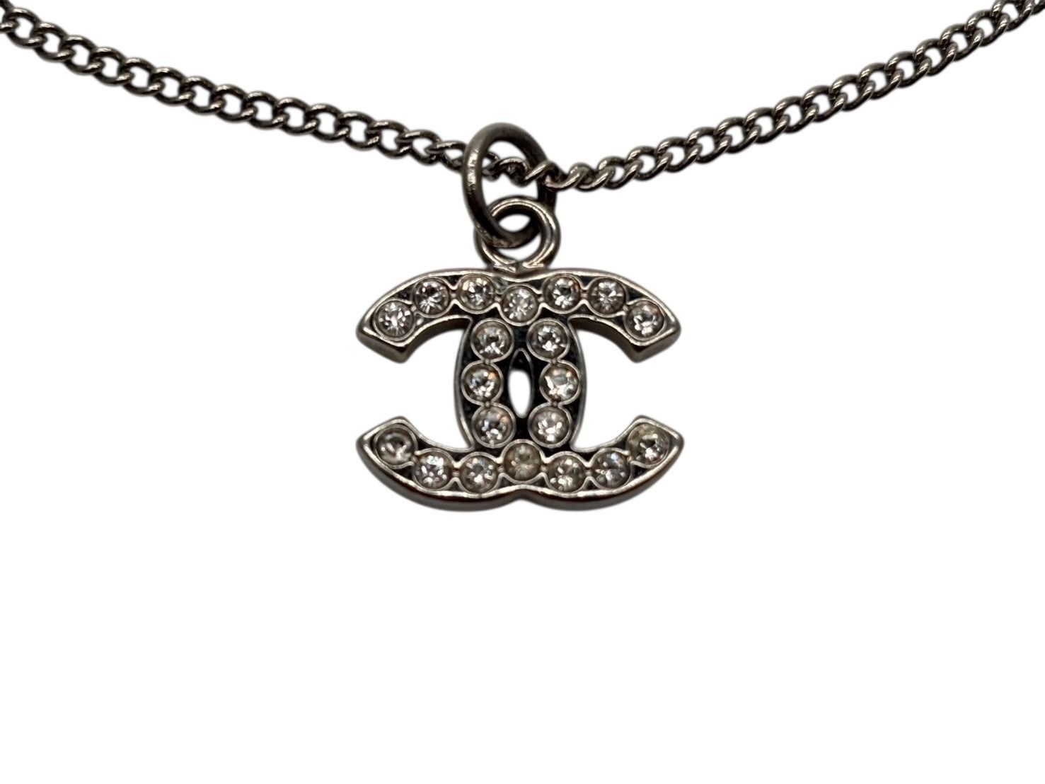 Chanel Rhinestone CC Logo Necklace 09 Silver — view 2