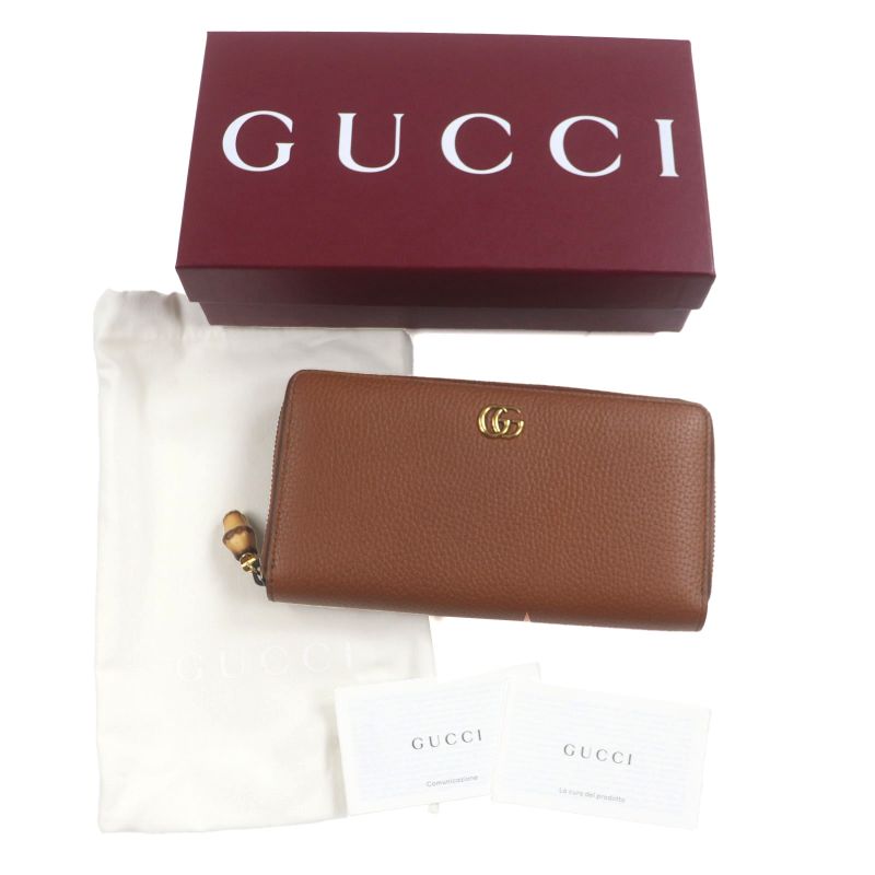 Gucci Bamboo GG Marmont Round Zipper Leather Wallet Long Brown — view 2