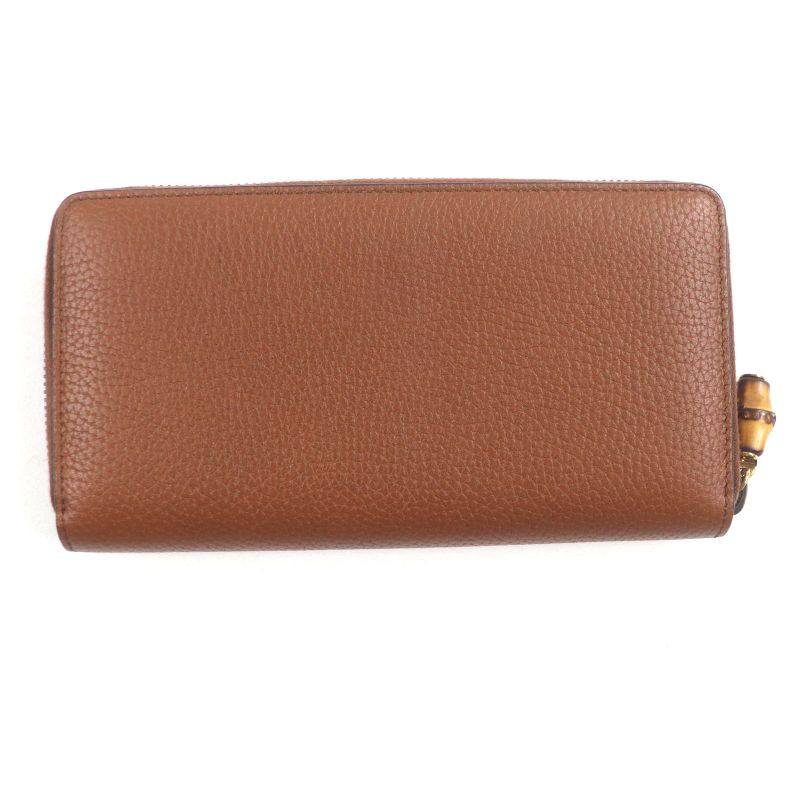 Gucci Bamboo GG Marmont Round Zipper Leather Wallet Long Brown — view 3