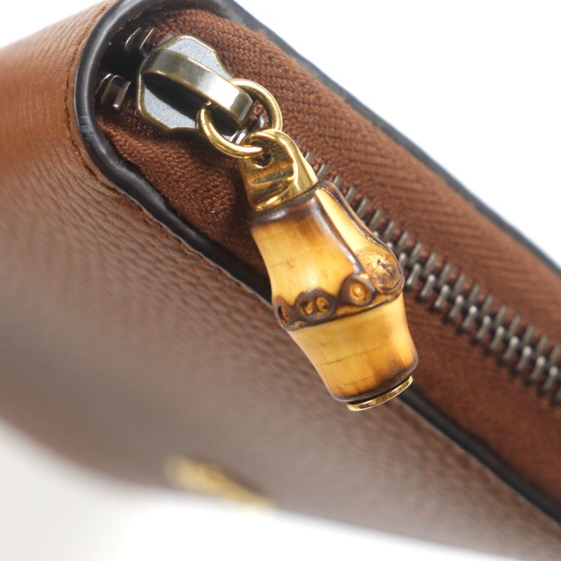 Gucci Bamboo GG Marmont Round Zipper Leather Wallet Long Brown — view 8