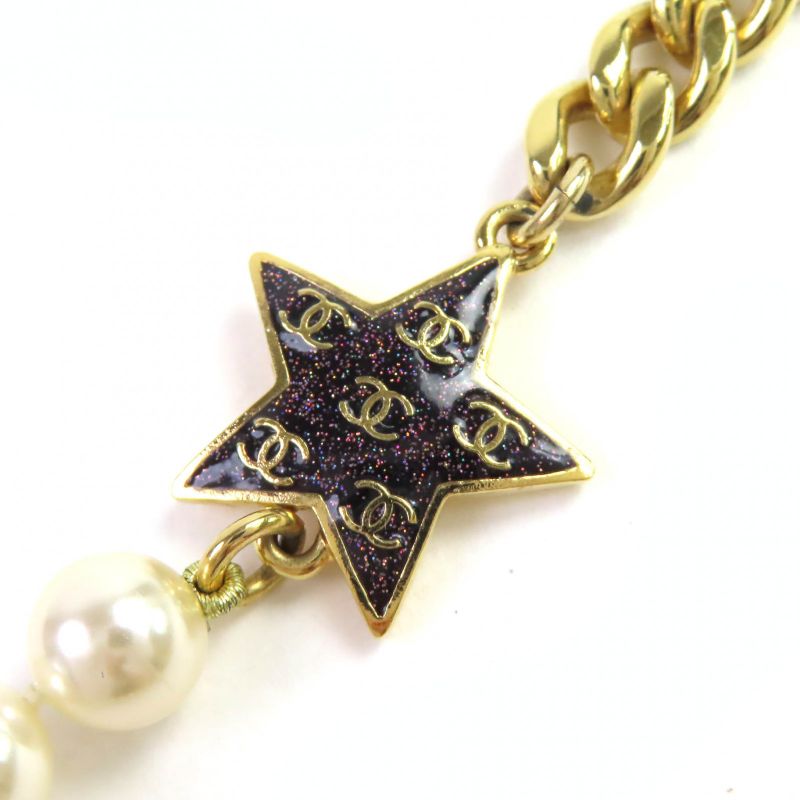 Chanel C24 C Coco Mark Star Lame Pearl Choker Necklace Accessory Gold White — view 4