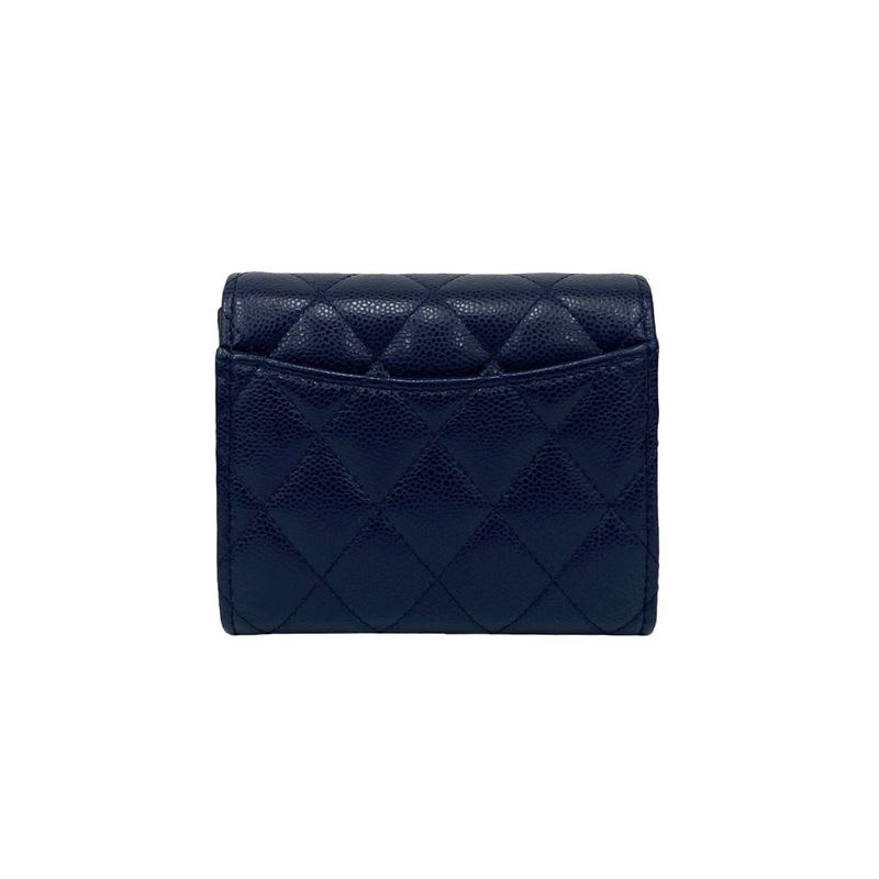 Chanel Quilted Coco Caviar Wallet Navy