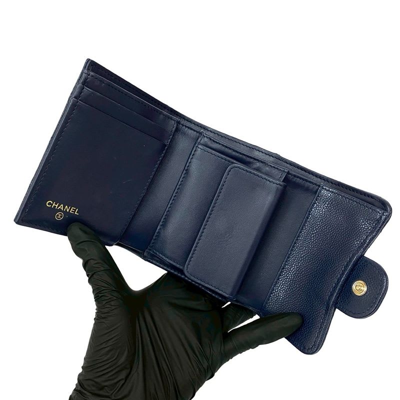Chanel Quilted Coco Caviar Wallet Navy