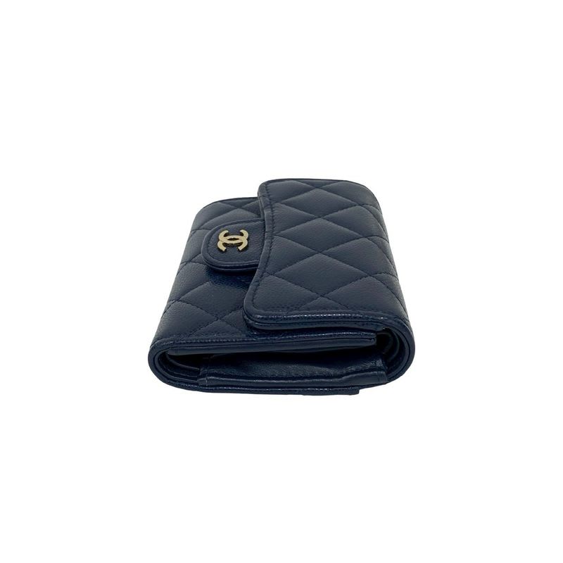 Chanel Quilted Coco Caviar Wallet Navy
