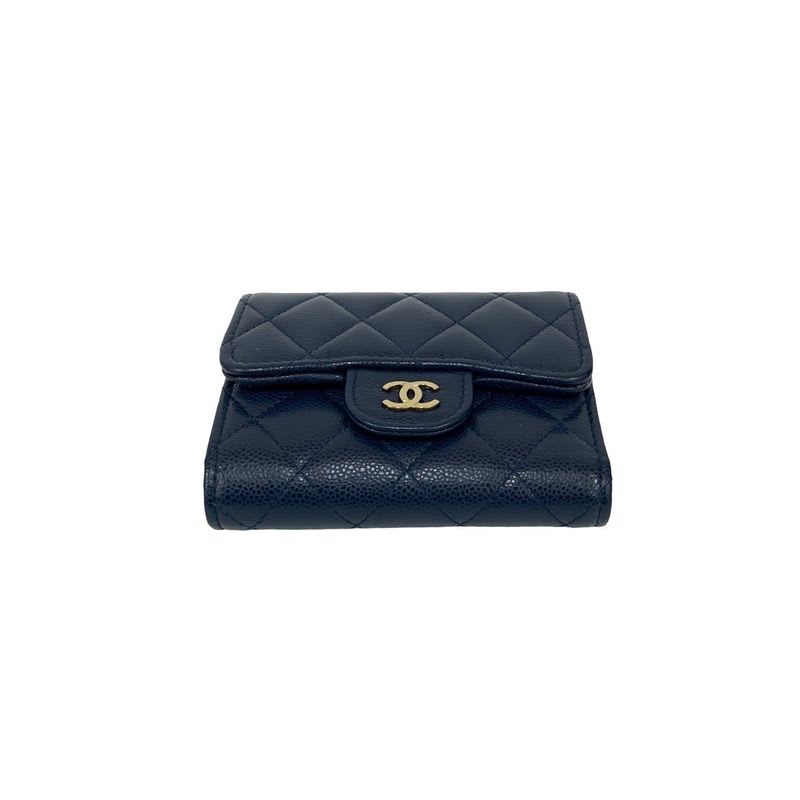Chanel Quilted Coco Caviar Wallet Navy