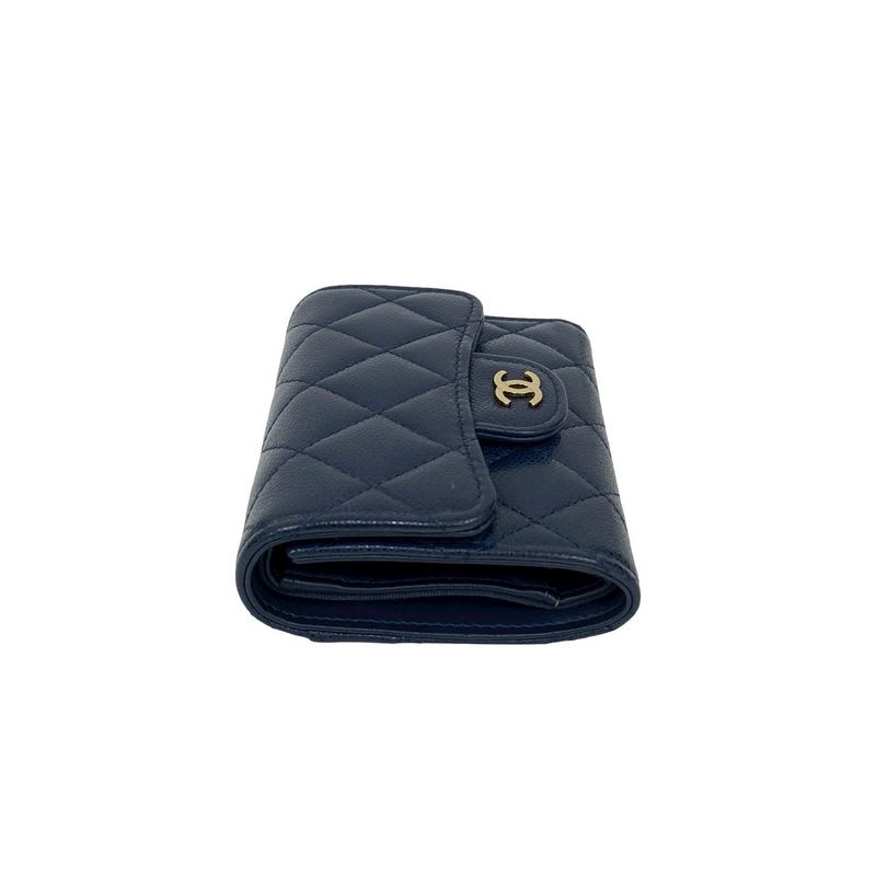 Chanel Quilted Coco Caviar Wallet Navy