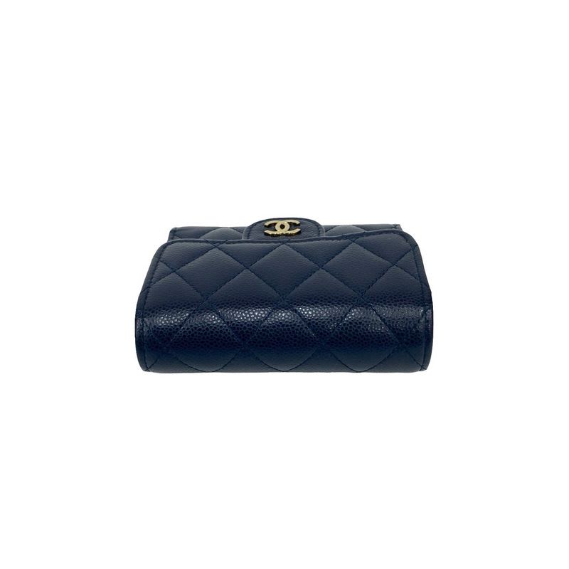Chanel Quilted Coco Caviar Wallet Navy