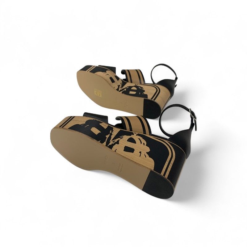 Hermes Charis Sandals Shoes Leather Black Brown Brides De Gala Quadri — view 6