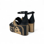 Hermes Charis Sandals Shoes Leather Black Brown Brides De Gala Quadri — view 4