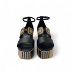 Hermes Charis Sandals Shoes Leather Black Brown Brides De Gala Quadri — view 2