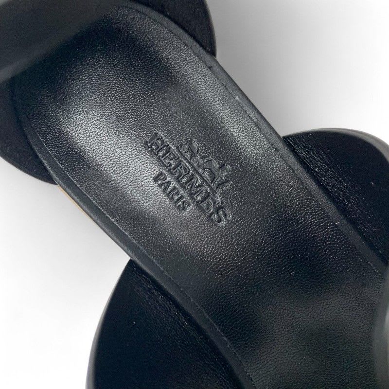 Hermes Charis Sandals Shoes Leather Black Brown Brides De Gala Quadri — view 7