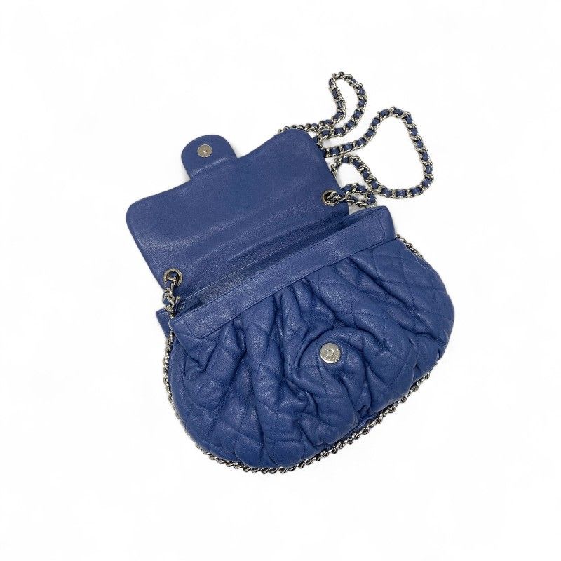 Chanel Bag Shoulder Blue Silver Single Flap Chain