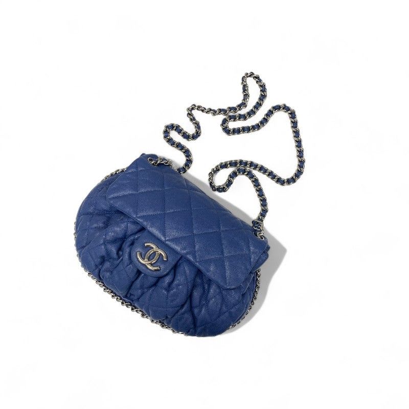 Chanel Bag Shoulder Blue Silver Single Flap Chain