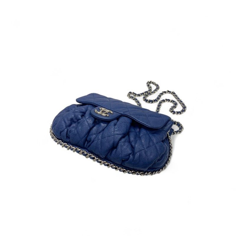 Chanel Bag Shoulder Blue Silver Single Flap Chain
