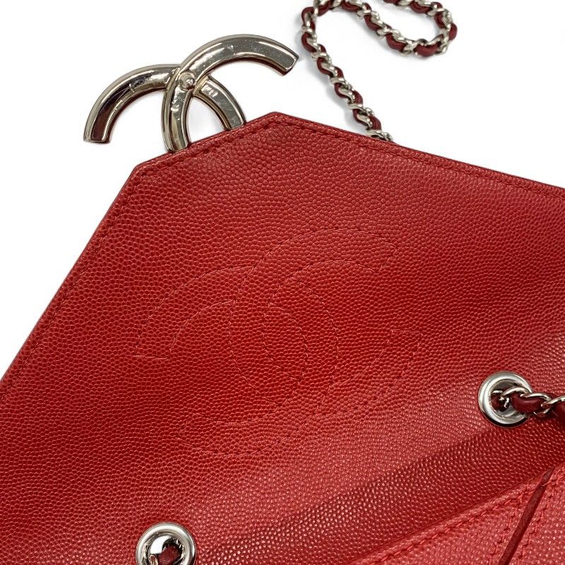 Chanel Bag Shoulder Red Silver V Stitch Double Chain