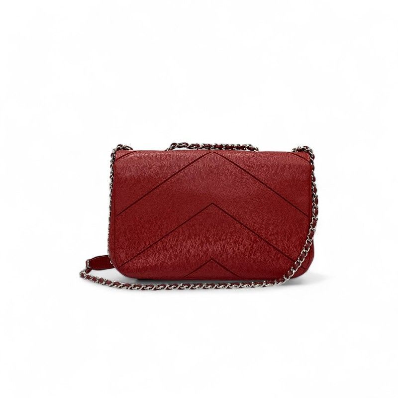 Chanel Bag Shoulder Red Silver V Stitch Double Chain