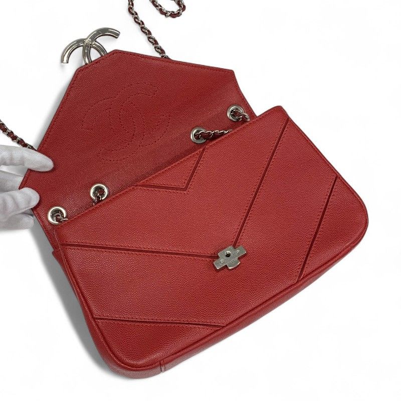 Chanel Bag Shoulder Red Silver V Stitch Double Chain