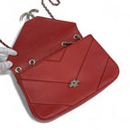 Chanel Bag Shoulder Red Silver V Stitch Double Chain