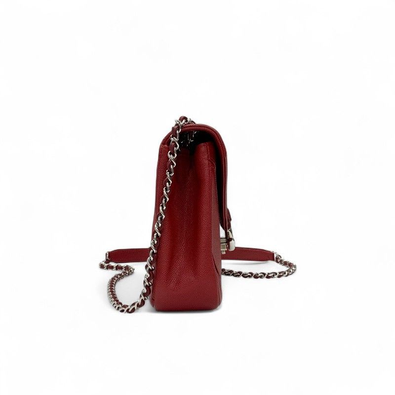 Chanel Bag Shoulder Red Silver V Stitch Double Chain