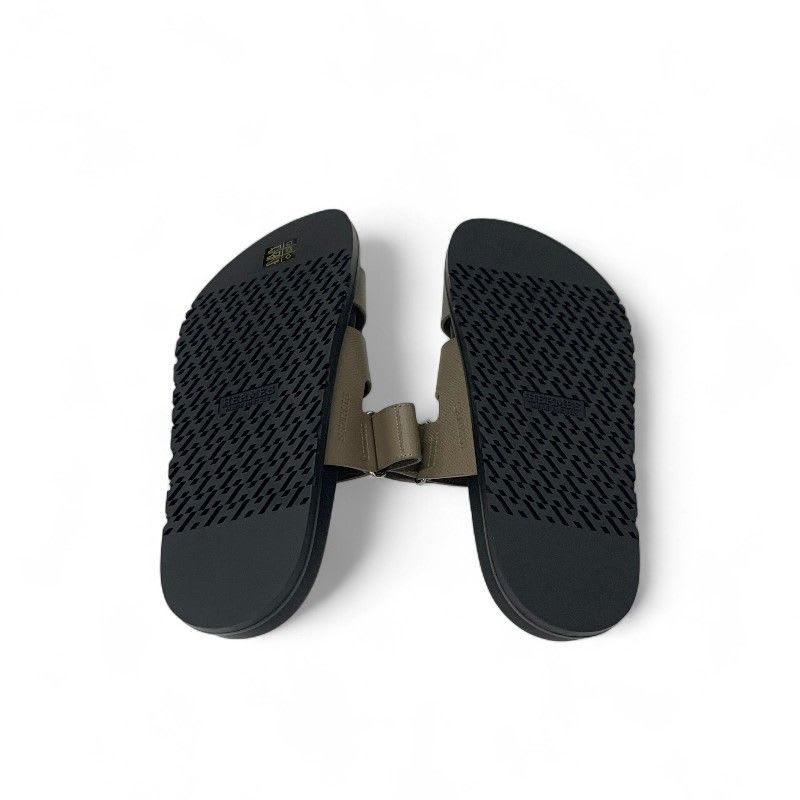 Hermes Chypre Sandals Shoes Leather Grey Velcro Strap Flat — view 6