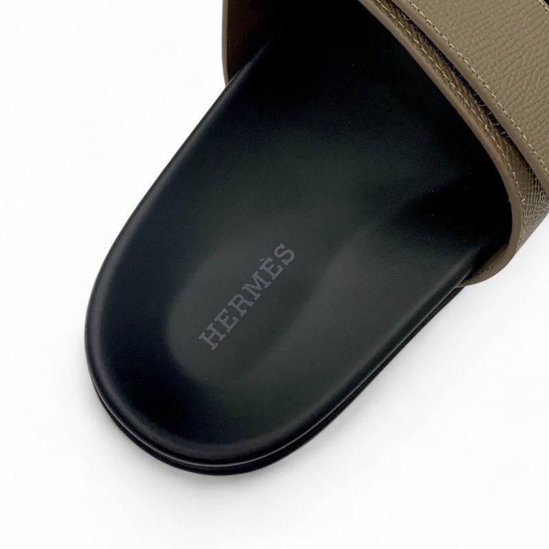Hermes Chypre Sandals Shoes Leather Grey Velcro Strap Flat — view 7