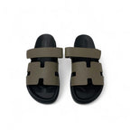 Hermes Chypre Sandals Shoes Leather Grey Velcro Strap Flat — view 2