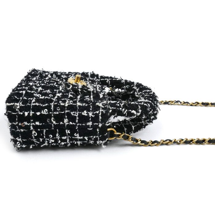 Chanel Fabric Mini Chain Shoulder Bag Black Ap3435 Sequins — view 3