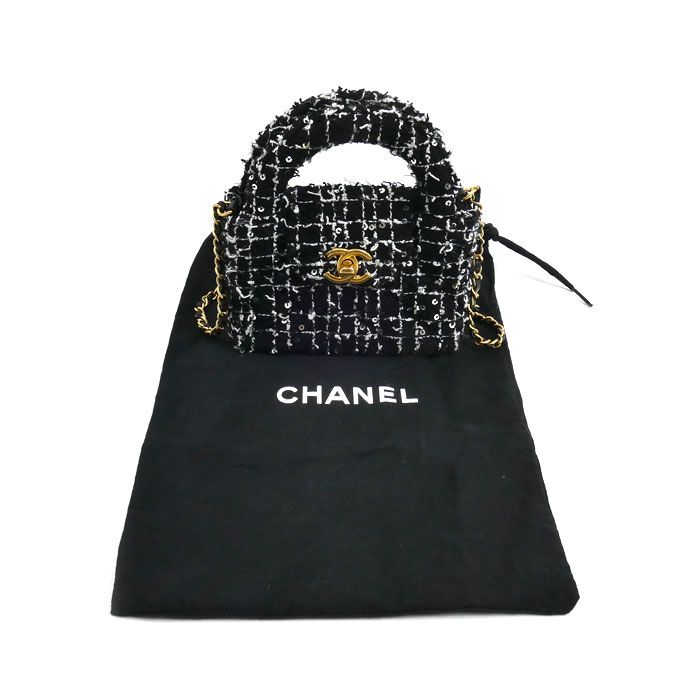 Chanel Fabric Mini Chain Shoulder Bag Black Ap3435 Sequins — view 9