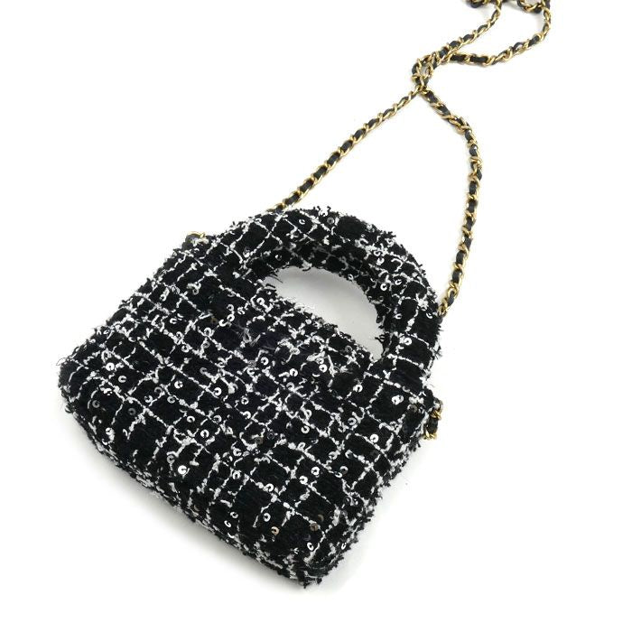 Chanel Fabric Mini Chain Shoulder Bag Black Ap3435 Sequins — view 2