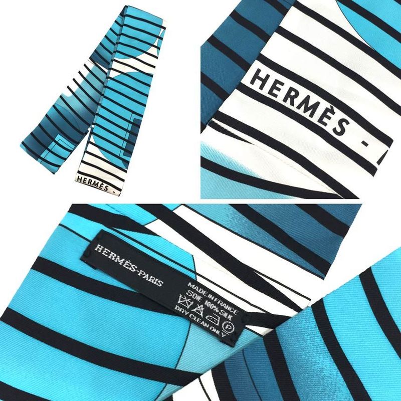 Hermes Silk Snood Dotted Bordered Striped Long Scarf — view 3