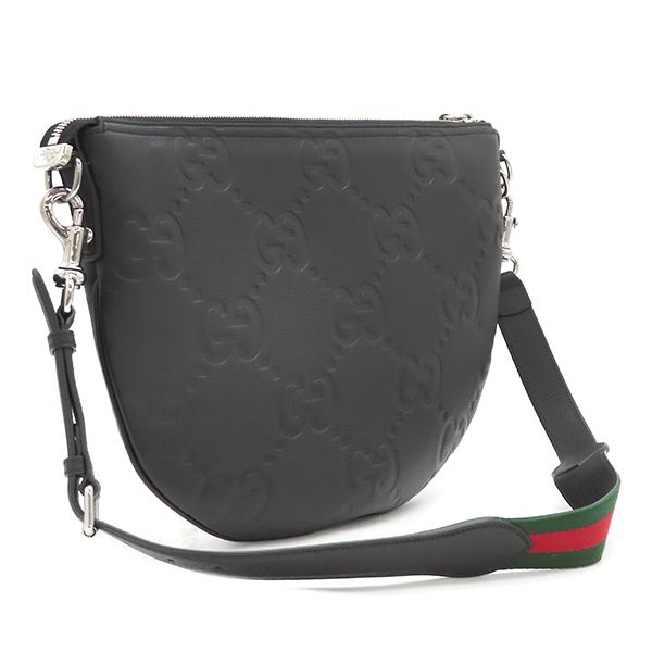 Gucci Shoulder Bag Jumbo GG Messenger Leather GG Leather Black Silver — view 2