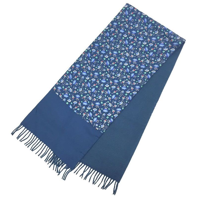 Hermes Shawl Scarf Reversible Flower Floral Navy — view 2
