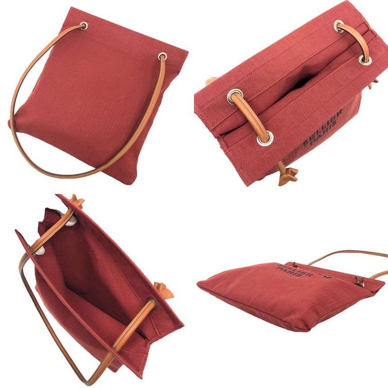 Hermes Sac Aline MM Shoulder Bag Toile Chevron Canvas Red Tone Stamped — view 2