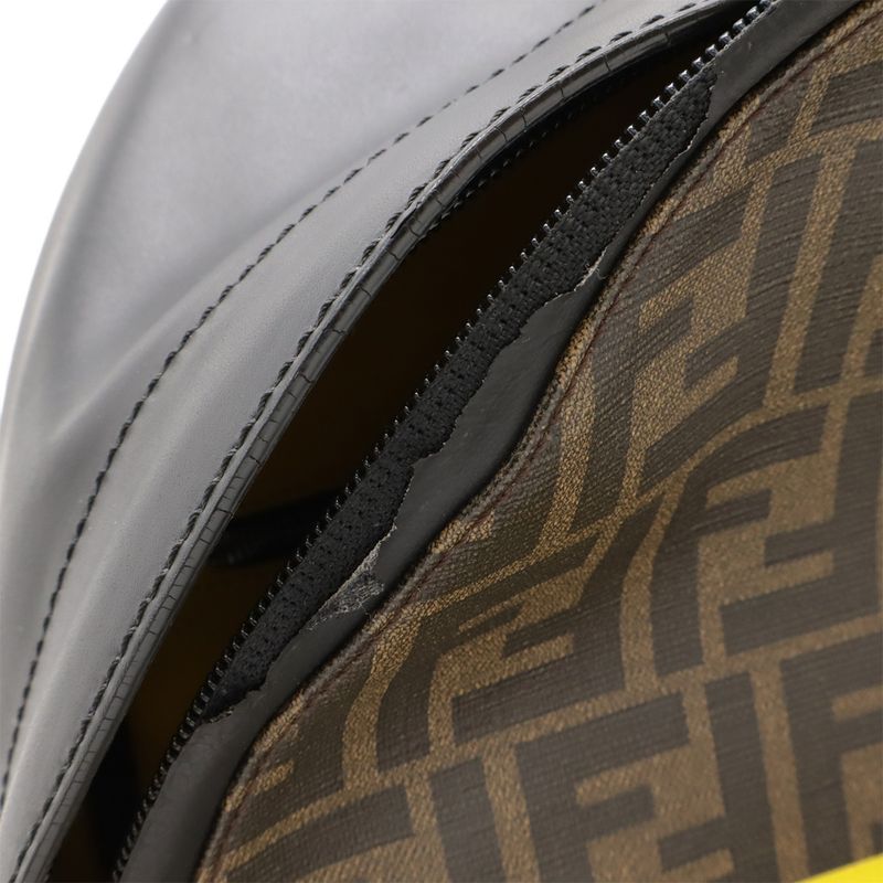 Fendi Zucca Pattern Backpack Leather Khaki Brown Black Yellow Silver — view 6