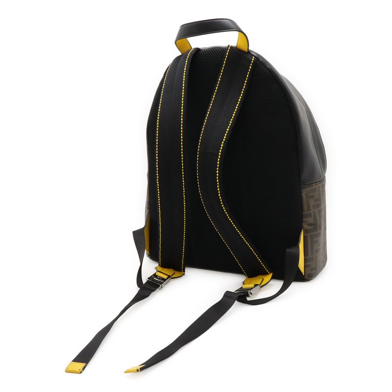 Fendi Zucca Pattern Backpack Leather Khaki Brown Black Yellow Silver — view 2