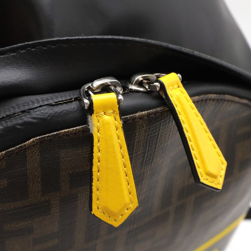 Fendi Zucca Pattern Backpack Leather Khaki Brown Black Yellow Silver — view 5
