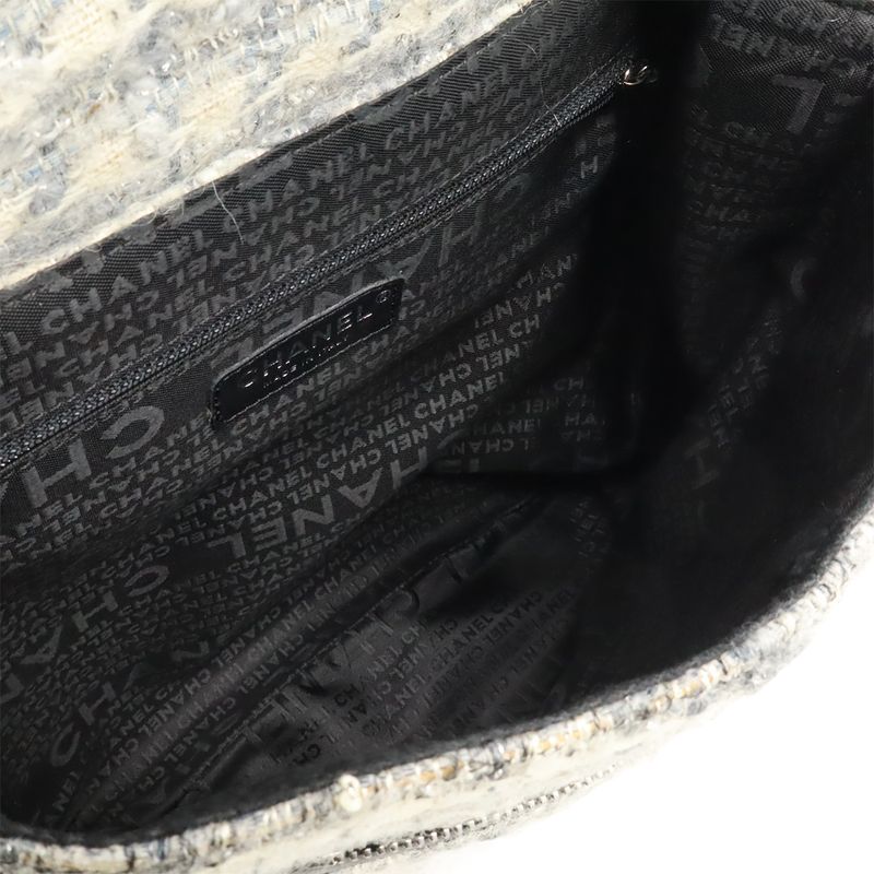 Chanel Camellia Tweed Chain Shoulder Bag Crossbody Grayish Multicolor Black — view 6