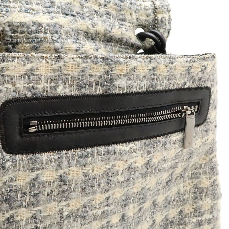 Chanel Camellia Tweed Chain Shoulder Bag Crossbody Grayish Multicolor Black — view 7