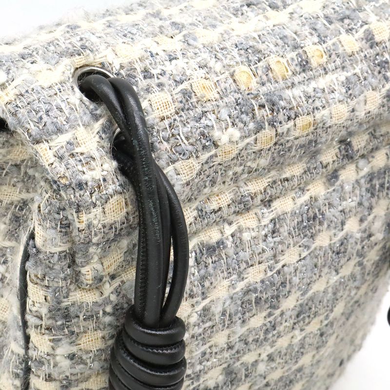 Chanel Camellia Tweed Chain Shoulder Bag Crossbody Grayish Multicolor Black — view 4
