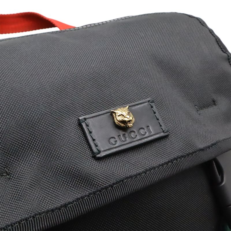 Gucci Techno Canvas Backpack Cat Head Leather Mesh Black Navy Red Green — view 8
