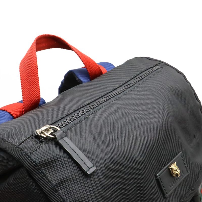 Gucci Techno Canvas Backpack Cat Head Leather Mesh Black Navy Red Green — view 7