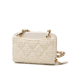 Chanel Coco Mark Ribbon Mini Chain Wallet Coin Case White Tweed Leather — view 2
