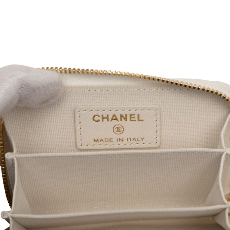 Chanel Coco Mark Ribbon Mini Chain Wallet Coin Case White Tweed Leather — view 5