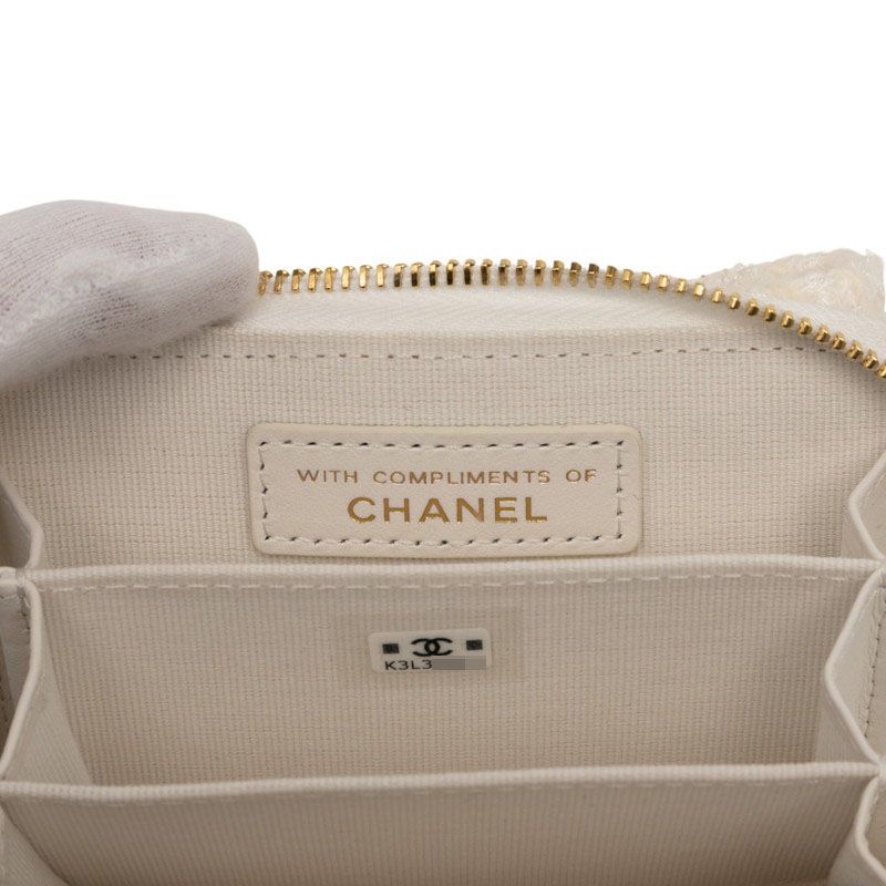 Chanel Coco Mark Ribbon Mini Chain Wallet Coin Case White Tweed Leather — view 6