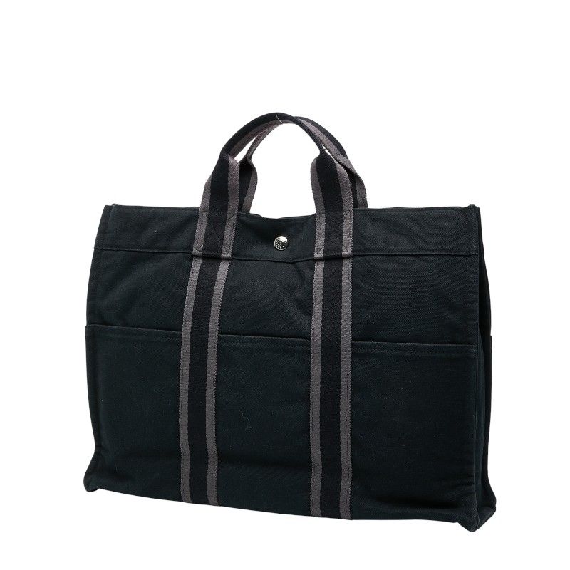 Hermes Fourre Tout MM Tote Handbag Black Gray Canvas — view 2