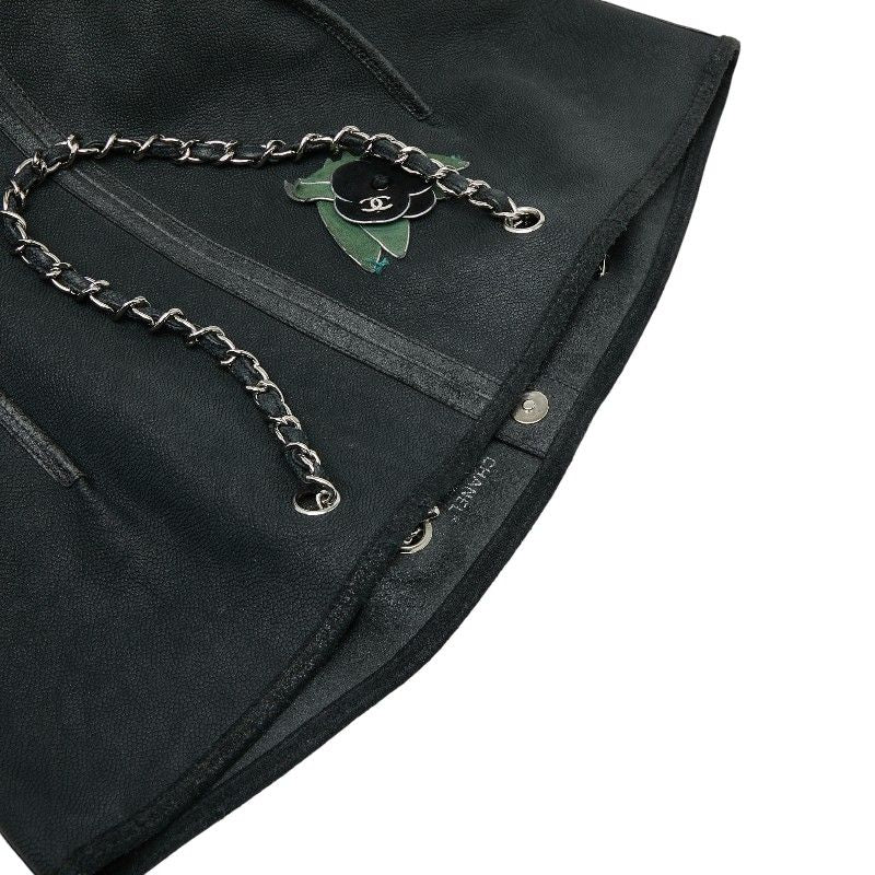 Chanel Camellia Chain Tote Bag Black Green Caviar Leather — view 8