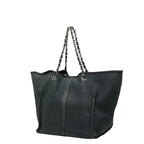 Chanel Camellia Chain Tote Bag Black Green Caviar Leather — view 2