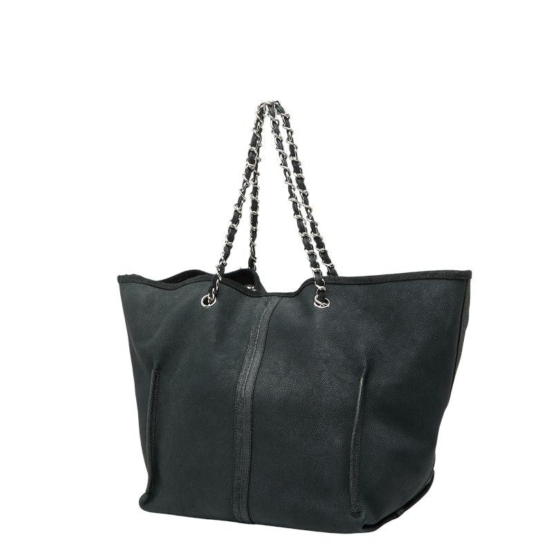 Chanel Camellia Chain Tote Bag Black Green Caviar Leather — view 2