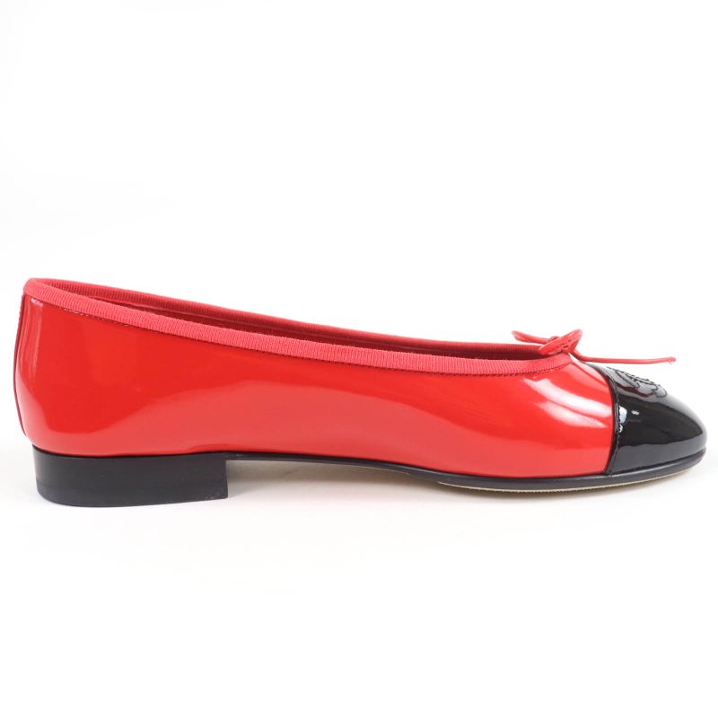 Chanel Patent Leather Coco Mark Bicolor Flat Shoes Ballet Red — view 6
